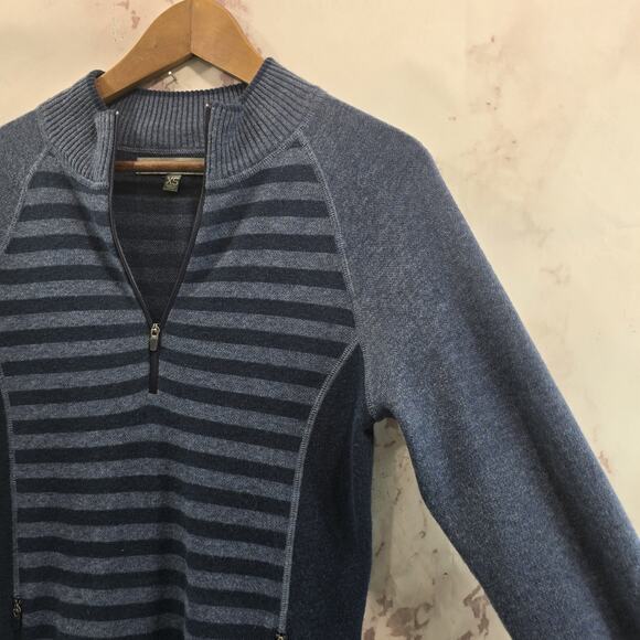 Title Nine Dress Womens XS Blue Stripe Sweater Long Super Power Zip Merino Wool - Picture 12 of 13